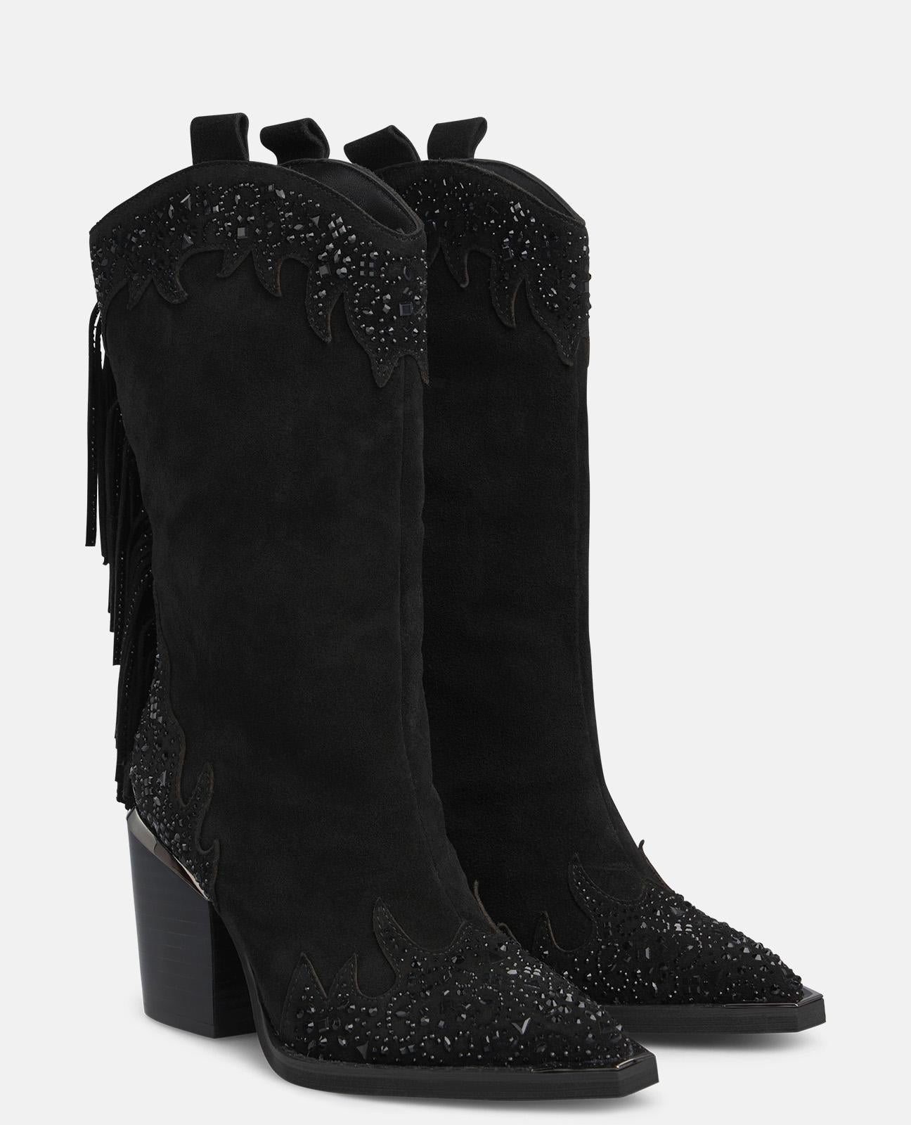 alma-en-pena-fransen-stiefel-mit-absatz-cowboy-halbstiefel-schwarz-8-cm-24-cm-sc image 2