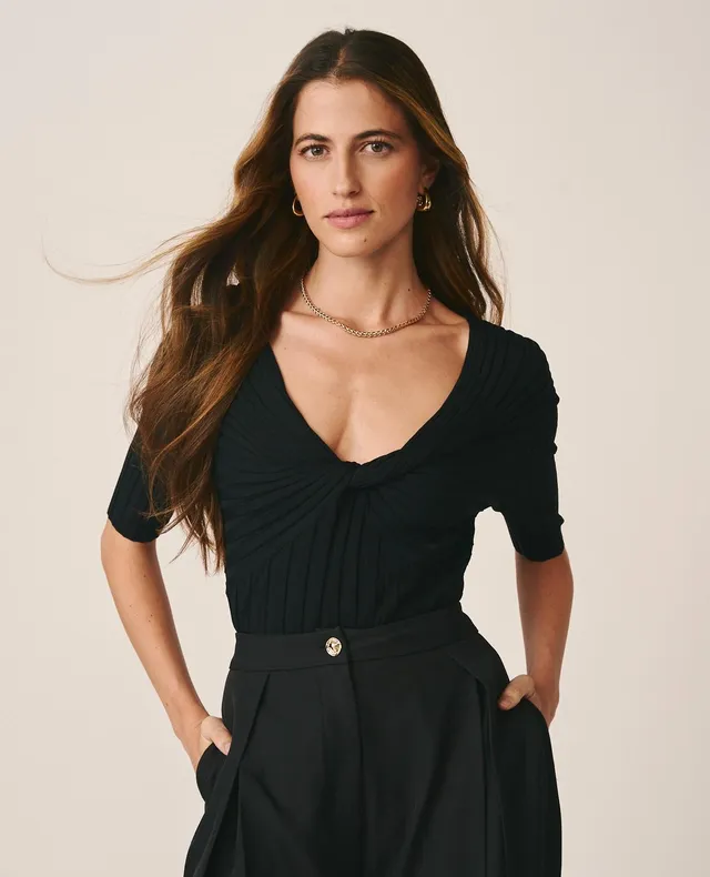 alma-en-pena-top-with-draped-detail-geripptes-top-schwarz image 1
