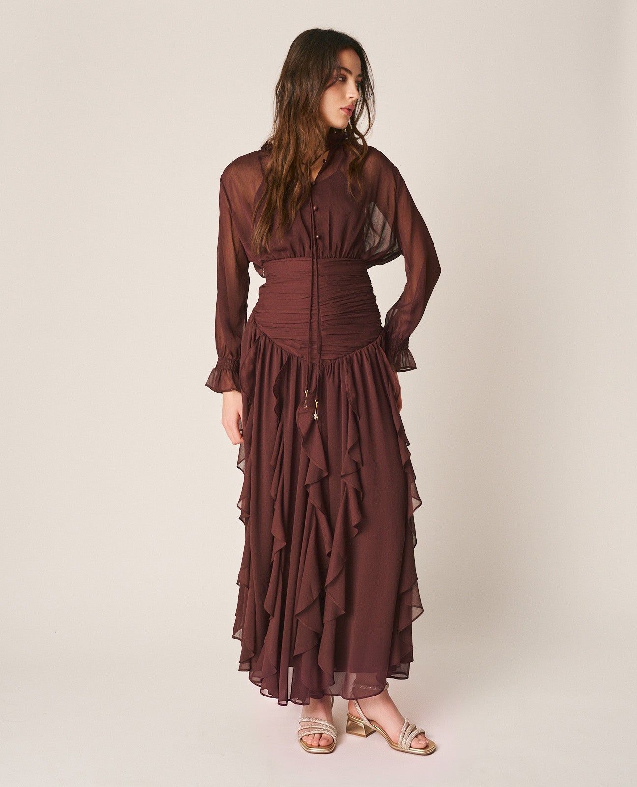 alma-en-pena-ruffle-skirt-midi-rock-braun image 1