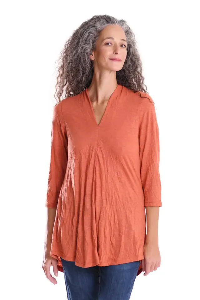 alembika-perfect-crinkle-top-orange-v-neck image 1