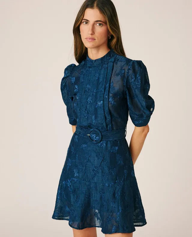 alma-en-pena-floral-jacquard-mini-dress-minikleid-blau-puff-rmel-stoffg-rtel image 1