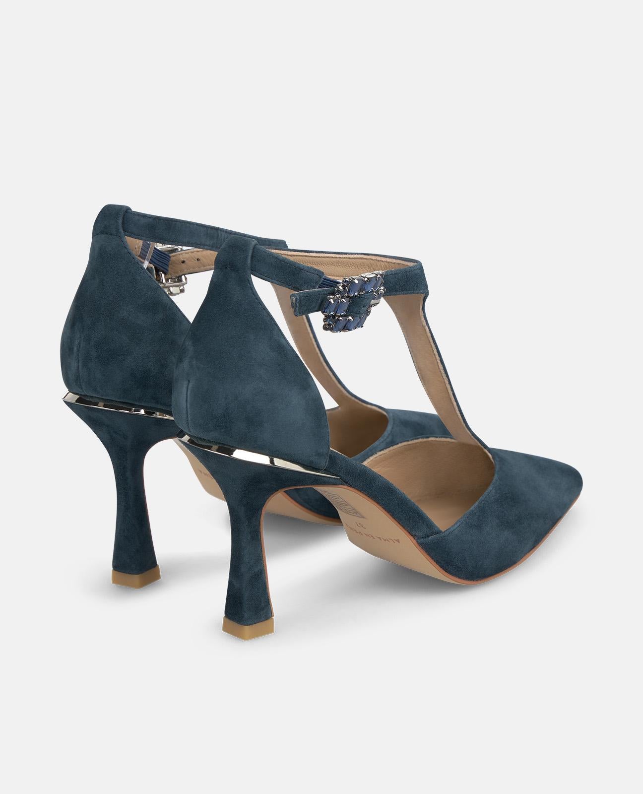 alma-en-pena-pumps-blau-mit-strass-schnalle-9-cm-pfennigabsatz image 3