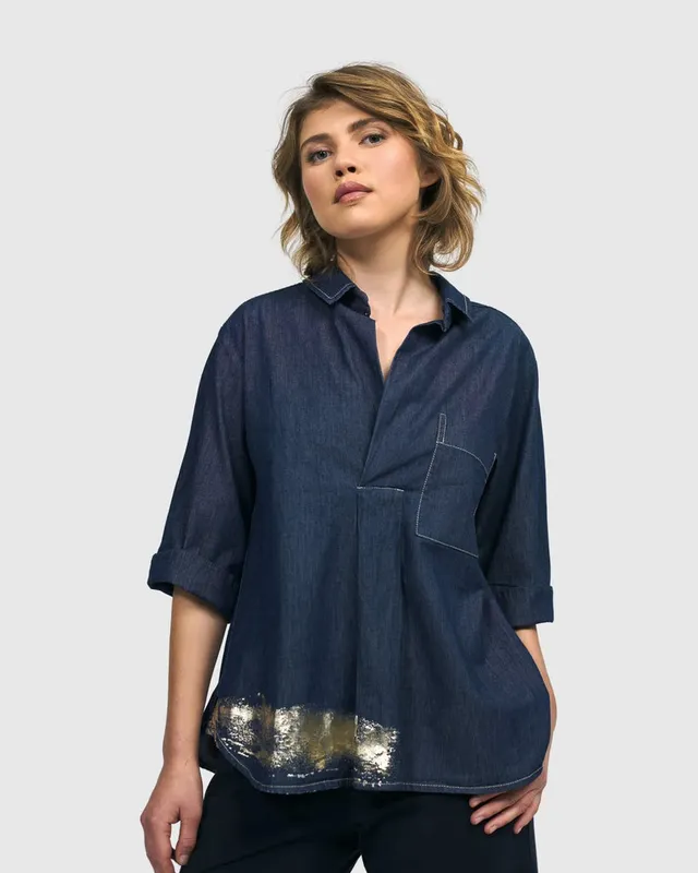 alembika-tallahassee-popover-bluse-denim-baumwolle image 1