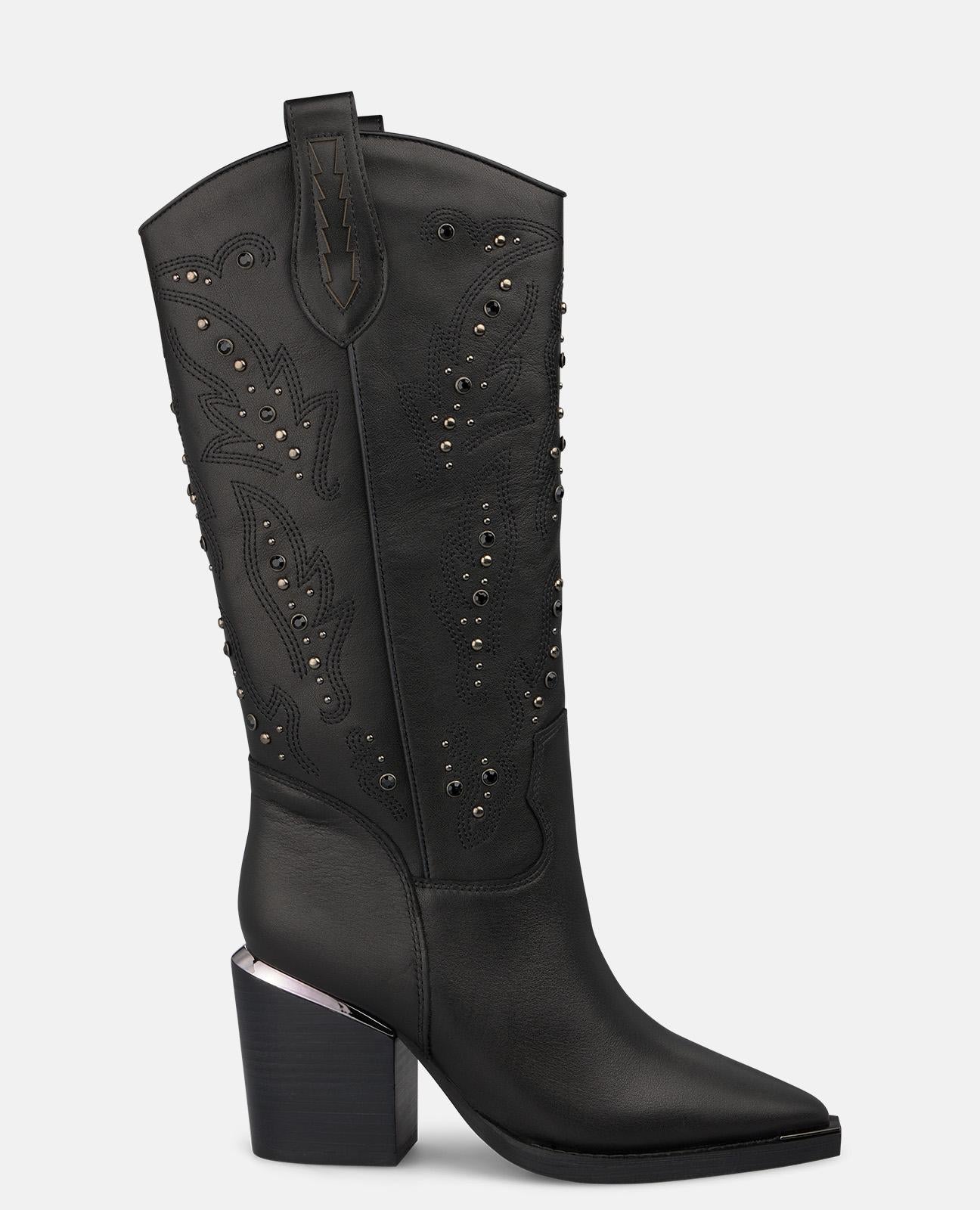 alma-en-pena-napa-leder-cowboystiefel-schwarz-kniehohe-boots-7-5-cm-blockabsatz- image 1