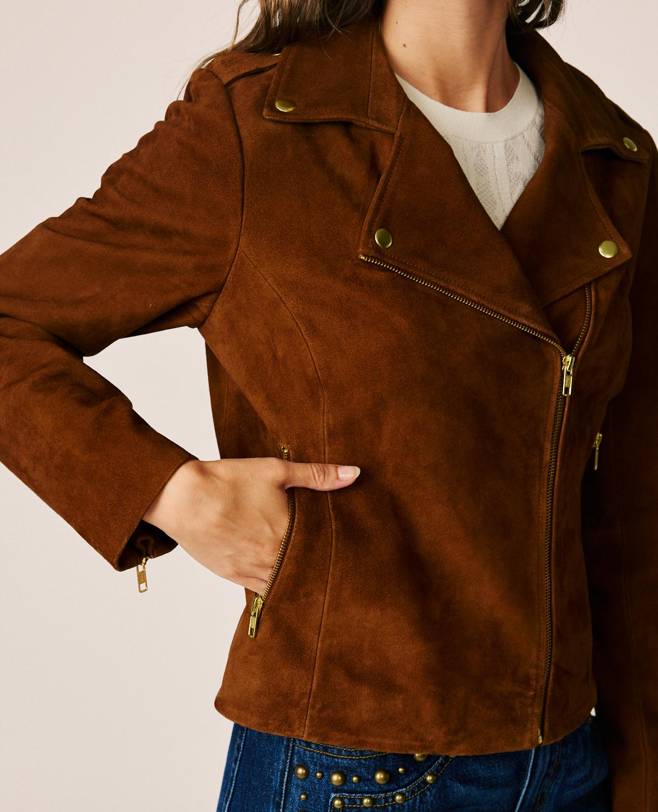 alma-en-pena-suede-bikerjacke-aus-wildleder-in-camel image 5