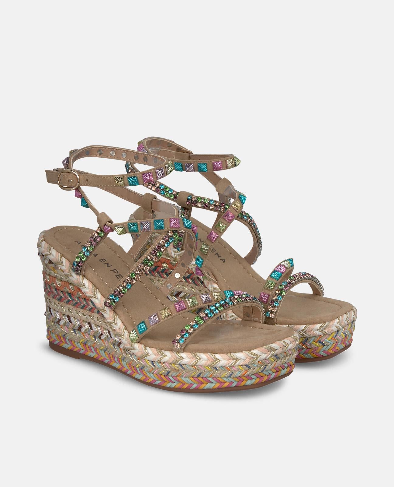 alma-en-pena-multicolor-wedge-sandals-damen-keilsandale-mit-nieten-arena image 2