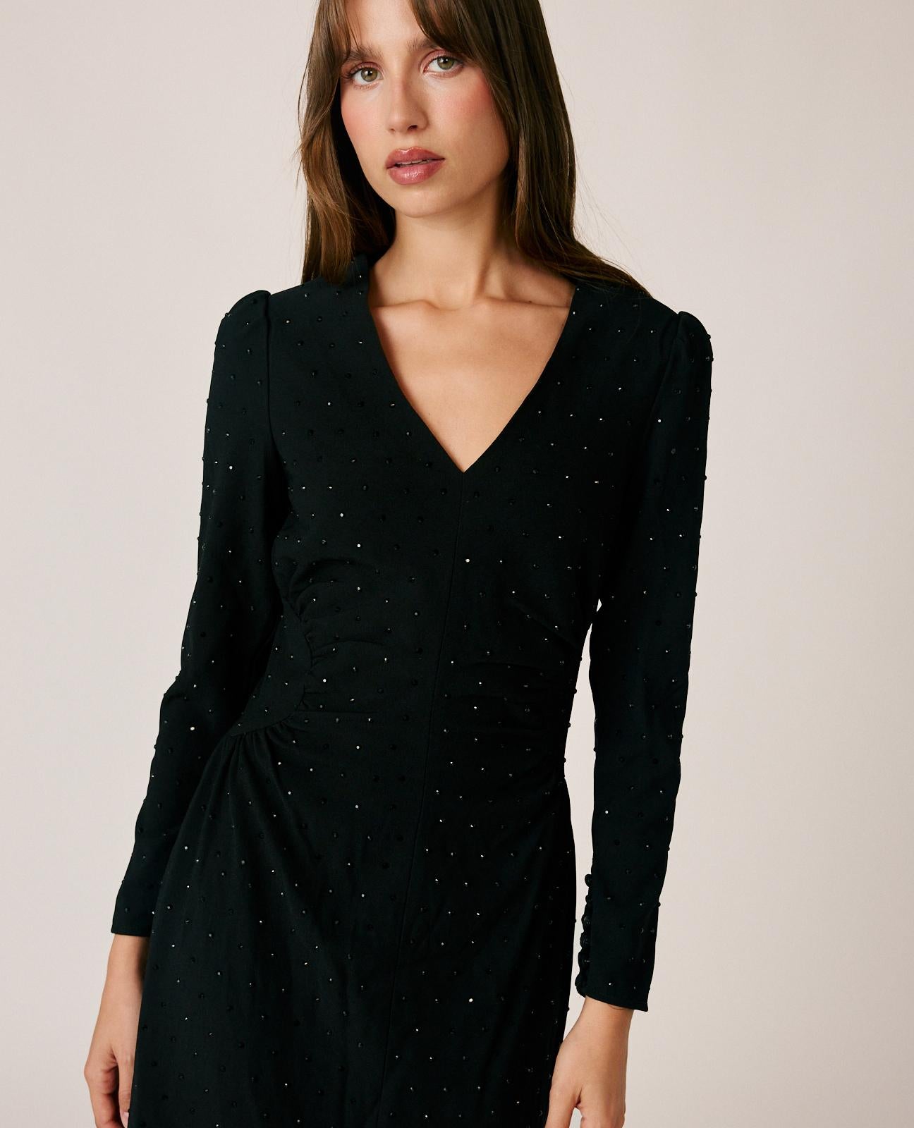 alma-en-pena-stretch-crepe-midikleid-schwarz-glitzer image 2