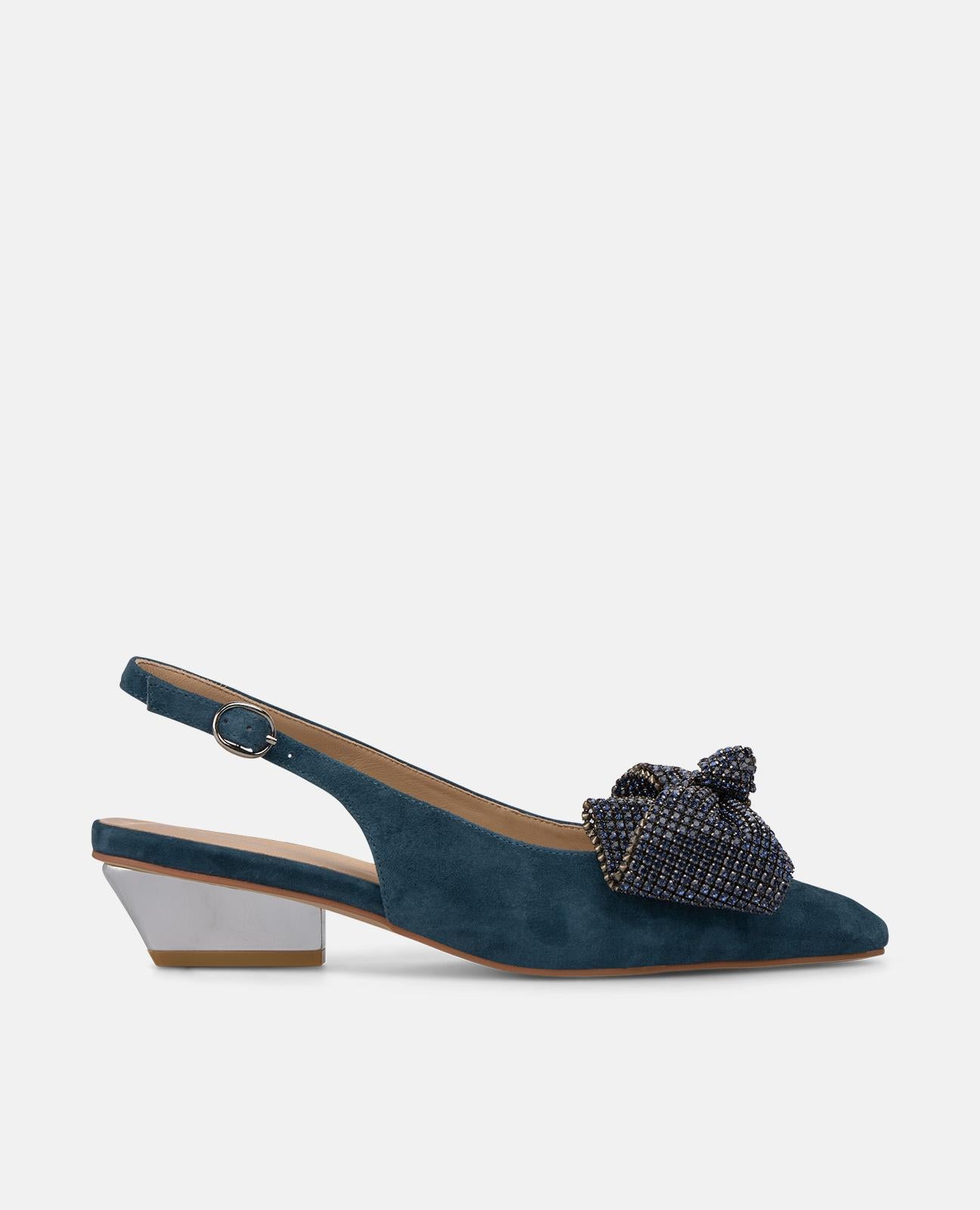 alma-en-pena-slingpumps-blau-mit-schleife-spitze-kappe-5-cm-blockabsatz image 1