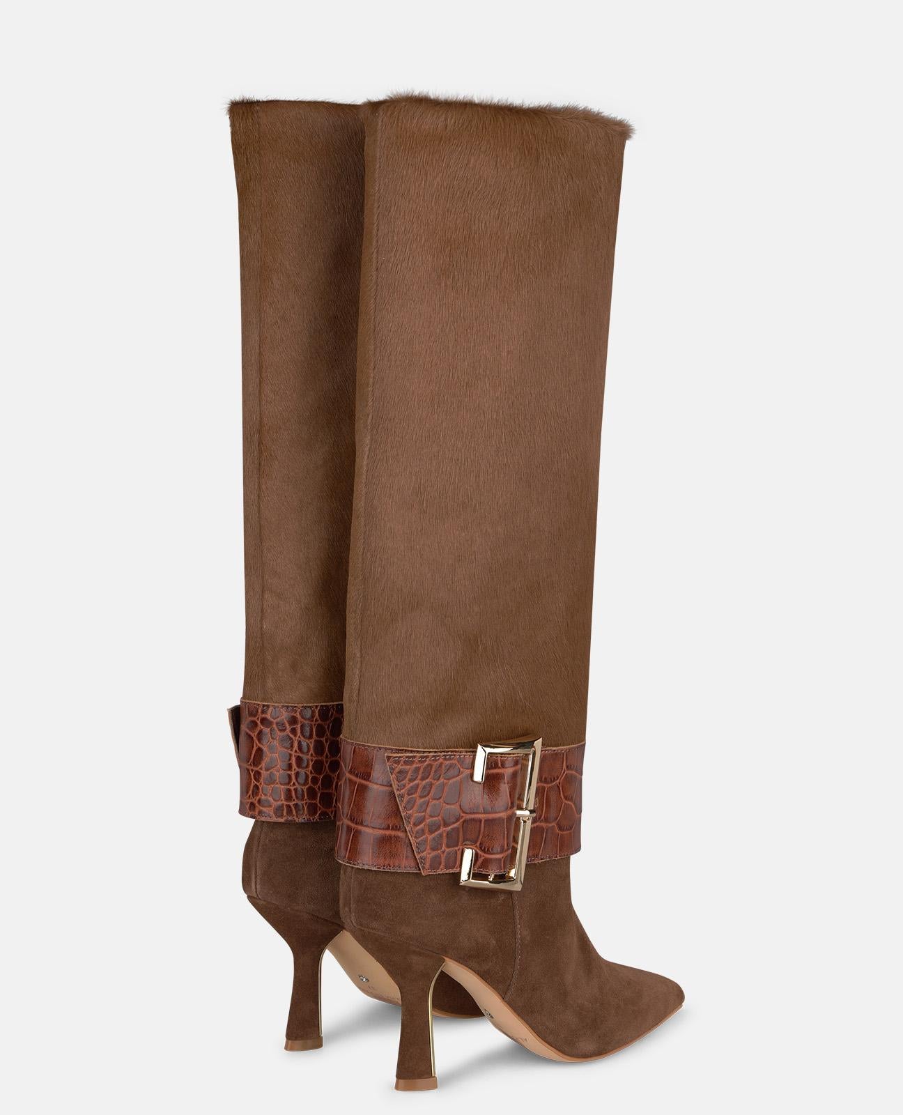 alma-en-pena-lederstiefel-camel-hoher-stiefel-mit-8-5-cm-trichterabsatz image 3