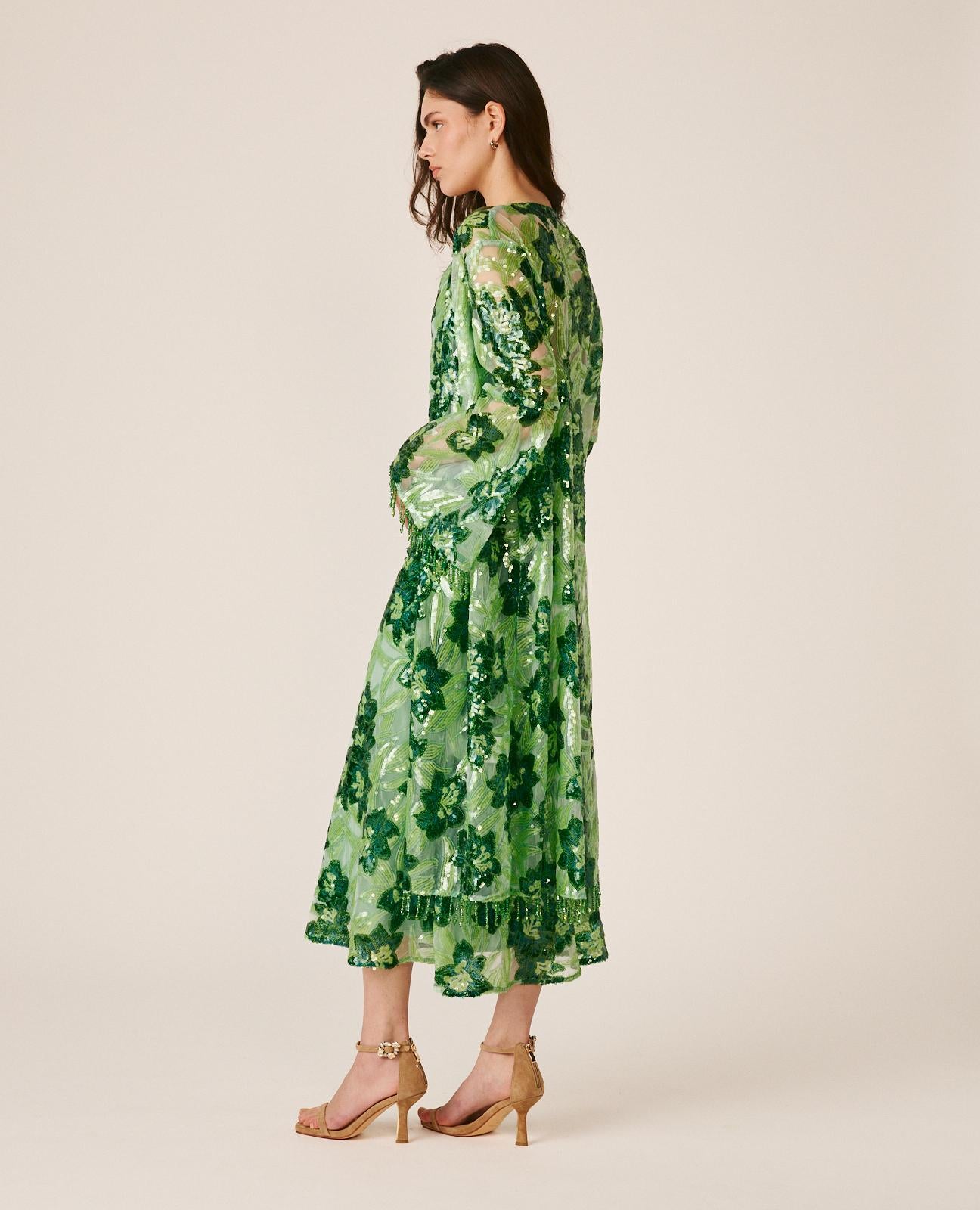 alma-en-pena-pailletten-kaftan-gr-n-mit-blumendruck image 6