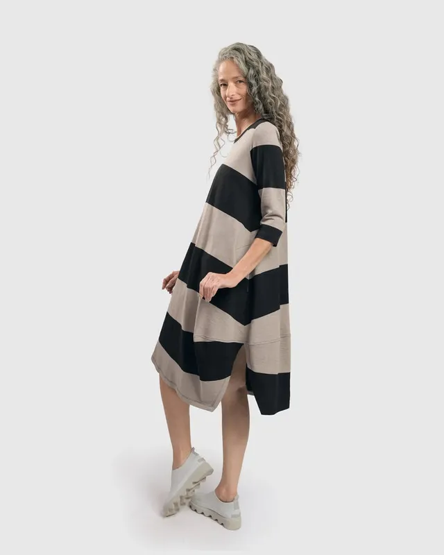 alembika-urban-ayla-stripe-cocoon-midikleid-ash-black image 1