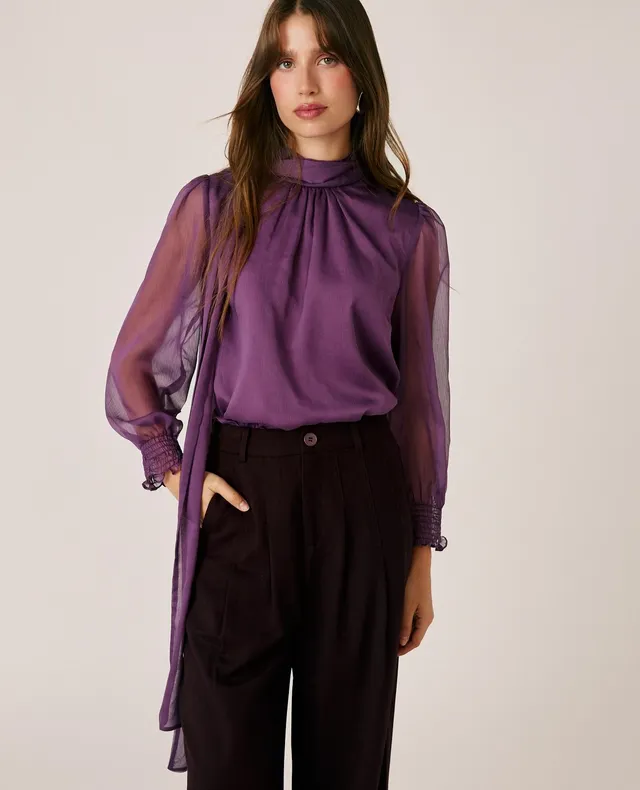 alma-en-pena-chiffon-bluse-mit-schleife-lavendel image 1