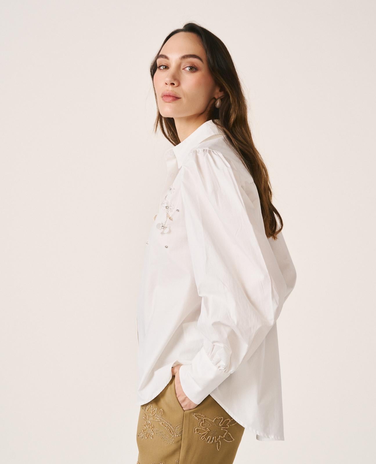 alma-en-pena-popeline-bluse-mit-strass-wei-baumwolle image 2