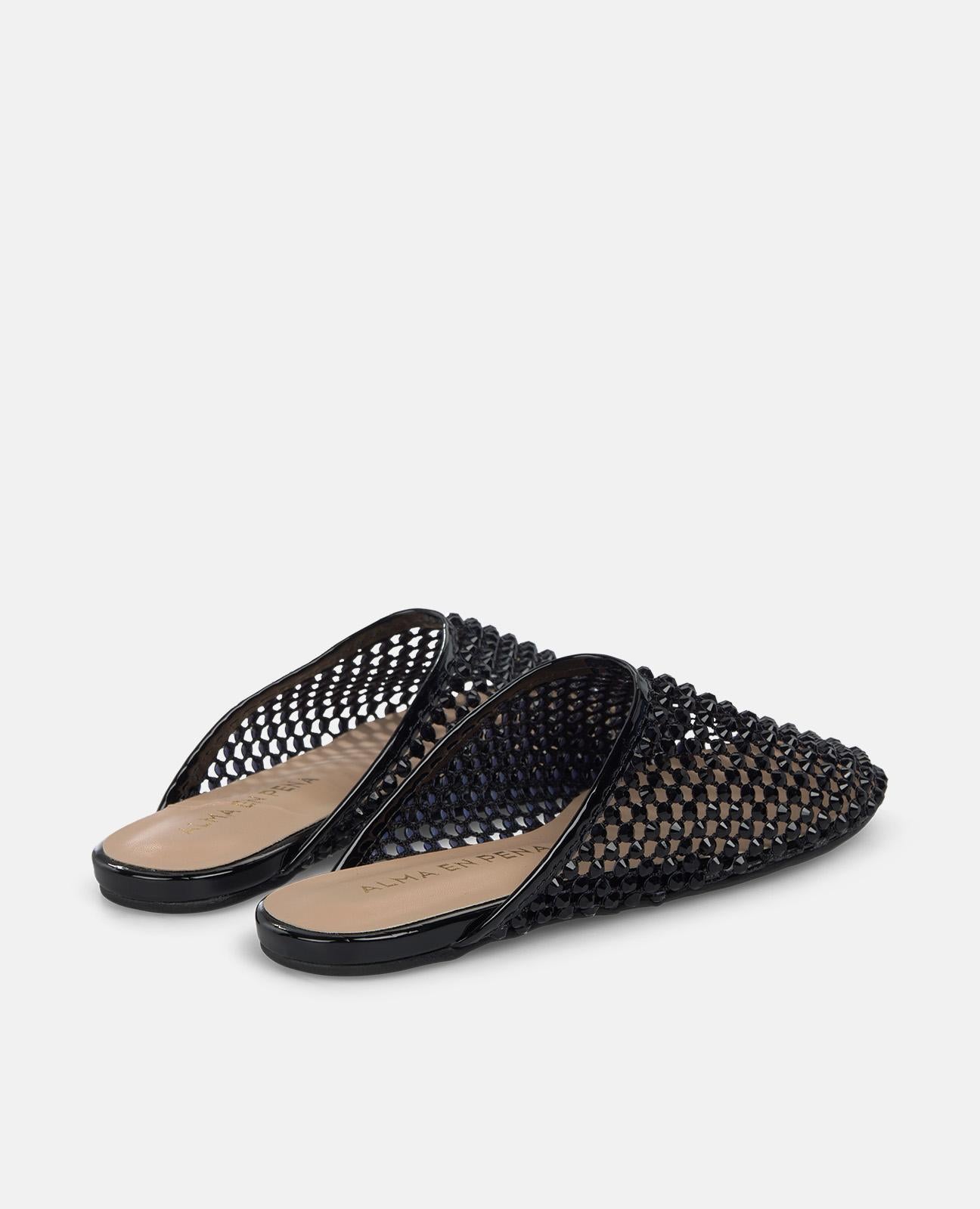 alma-en-pena-mesh-mules-schwarz-strass-spitzzehe-flach image 3