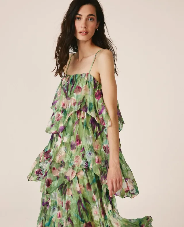 alma-en-pena-floral-chiffon-dress-midi-kleid-mit-r-schen-gr-n image 1