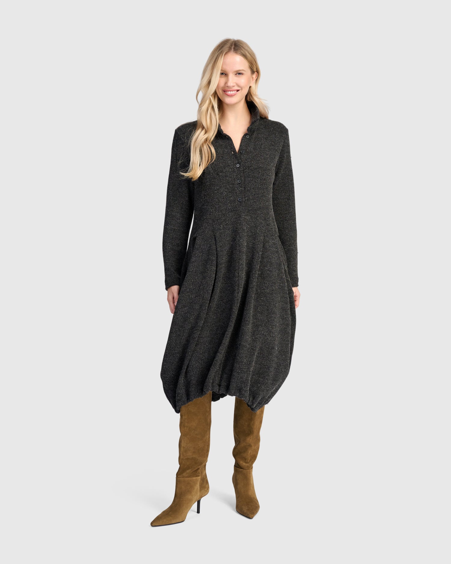 alembika-urban-marl-knit-draped-pockets-kleid-shadow image 3