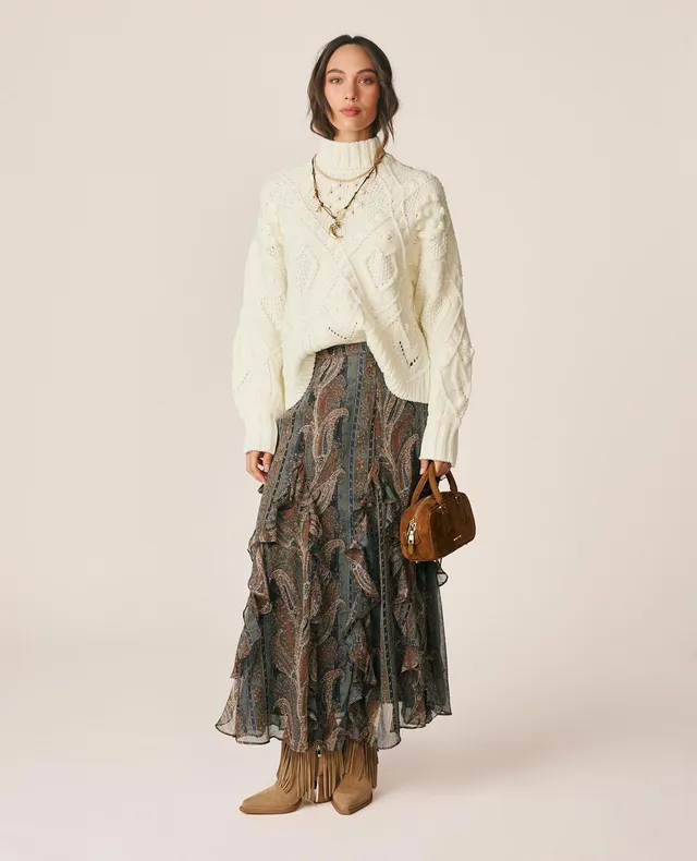 alma-en-pena-long-paisley-skirt-damen-chiffon-rock-grau image 1