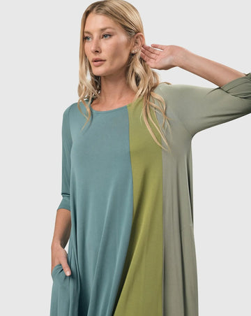 alembika-tricolor-trapeze-maxi-dress-teal-celery-jerseykleid image 3