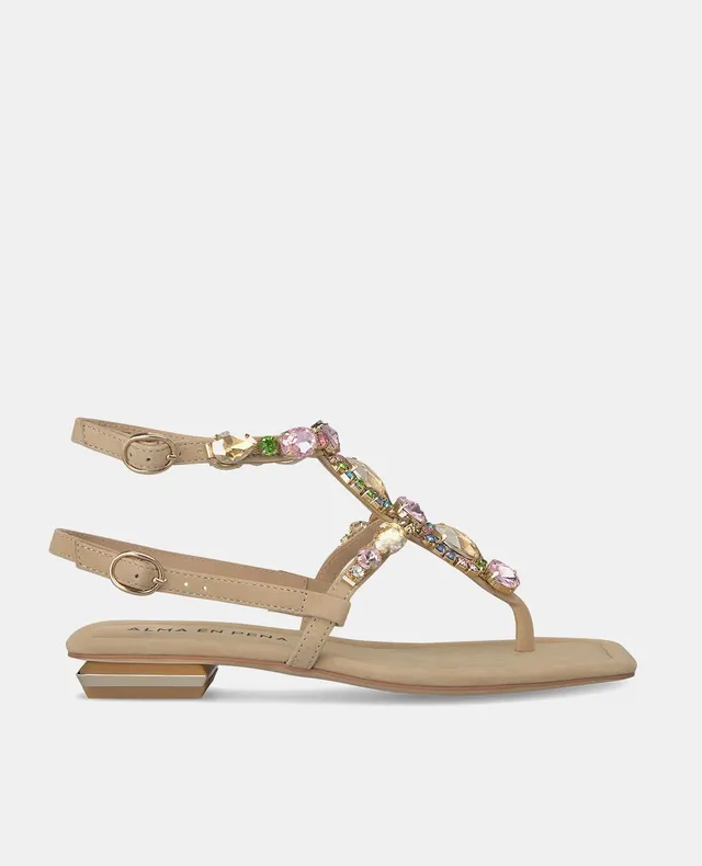 alma-en-pena-griechische-flache-sandale-mit-strass-kn-chelriemen-und-eckiger-zeh image 1