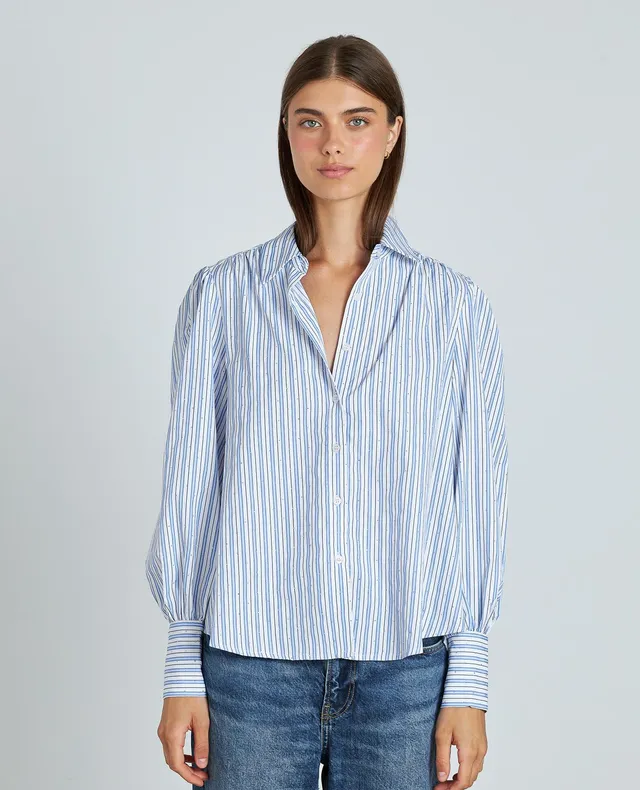 alma-en-pena-streifen-bluse-mit-strass-langarm-v-ausschnitt-blau image 1
