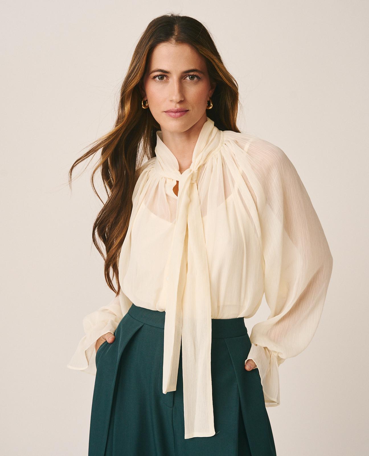 alma-en-pena-chiffonbluse-mit-schleife-wei image 1