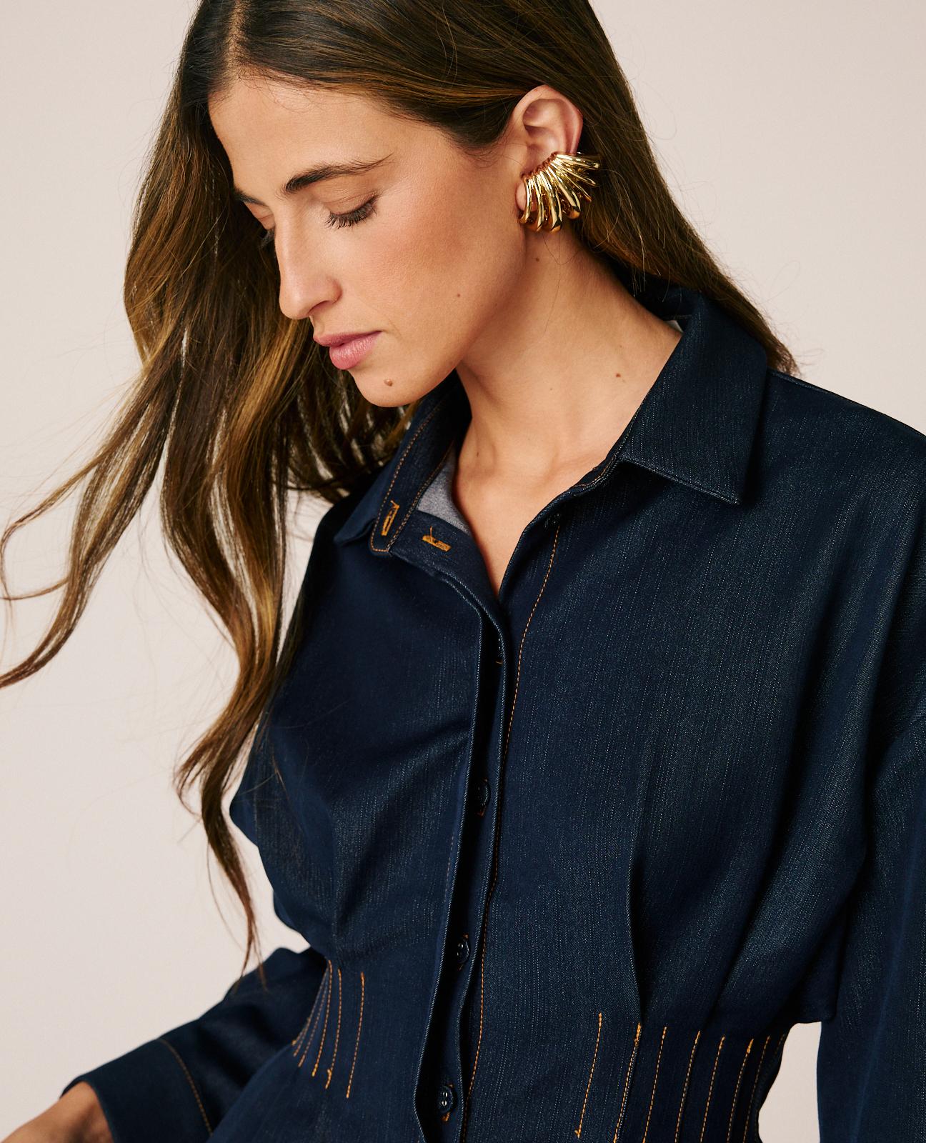 alma-en-pena-pleated-denim-shirt-jeansbluse-mit-taillenfalten-in-blau image 5