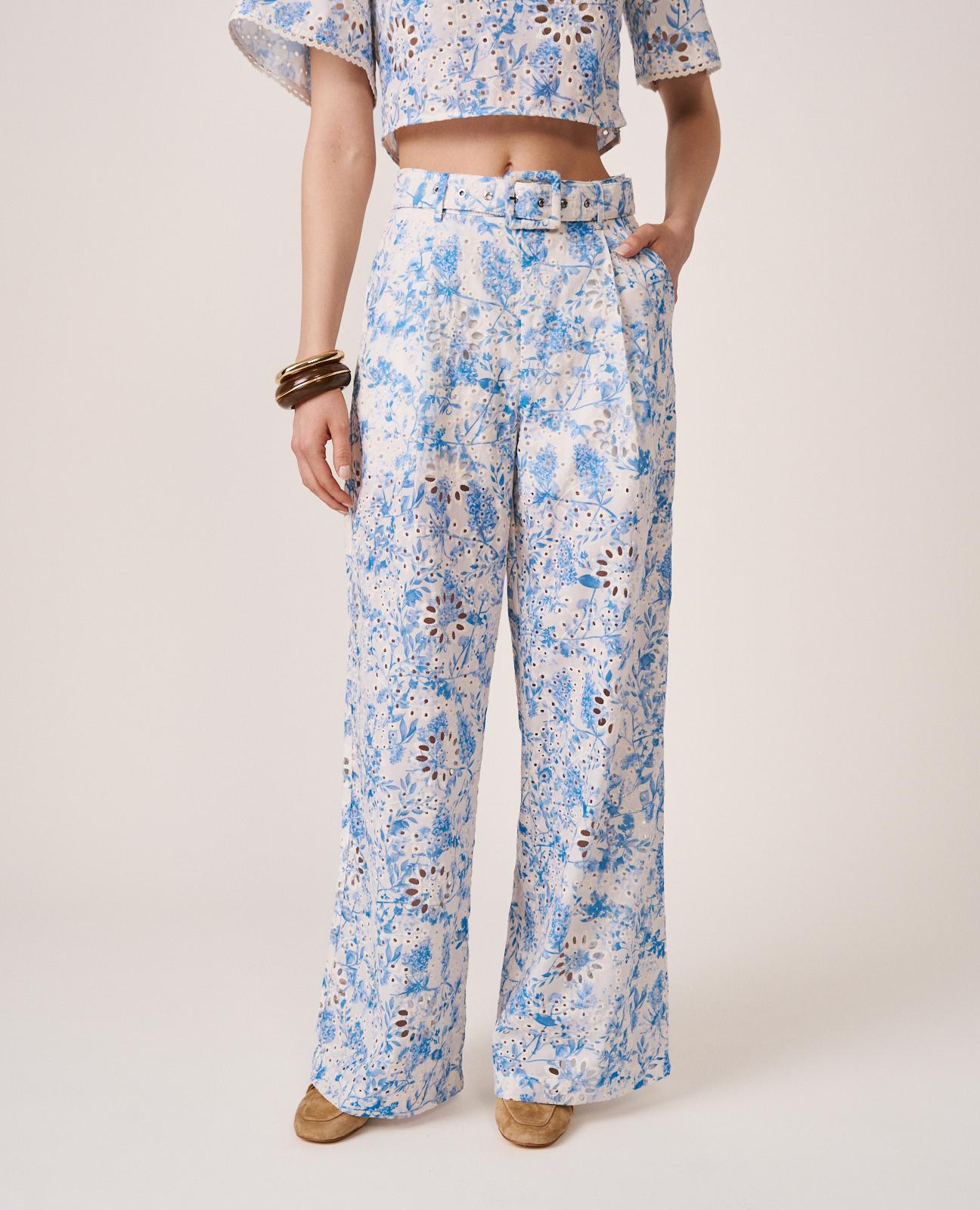 alma-en-pena-wide-leg-hose-plissee-blumen-blau image 5