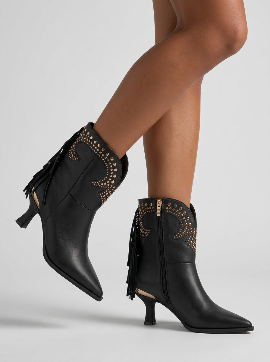 alma-en-pena-cowboy-ankle-boots-mit-fransen-nappa-leder-schwarz image 5