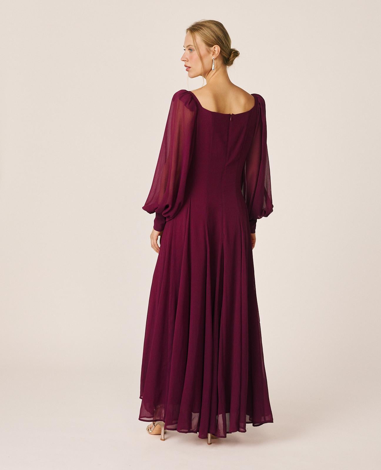 alma-en-pena-alfa-64474-chiffon-maxikleid-bordeaux-langarm image 6