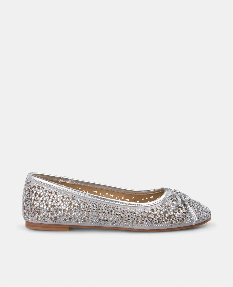 alma-en-pena-bailarina-lazo-damen-ballerina-silber-mit-strass-und-schleife image 1
