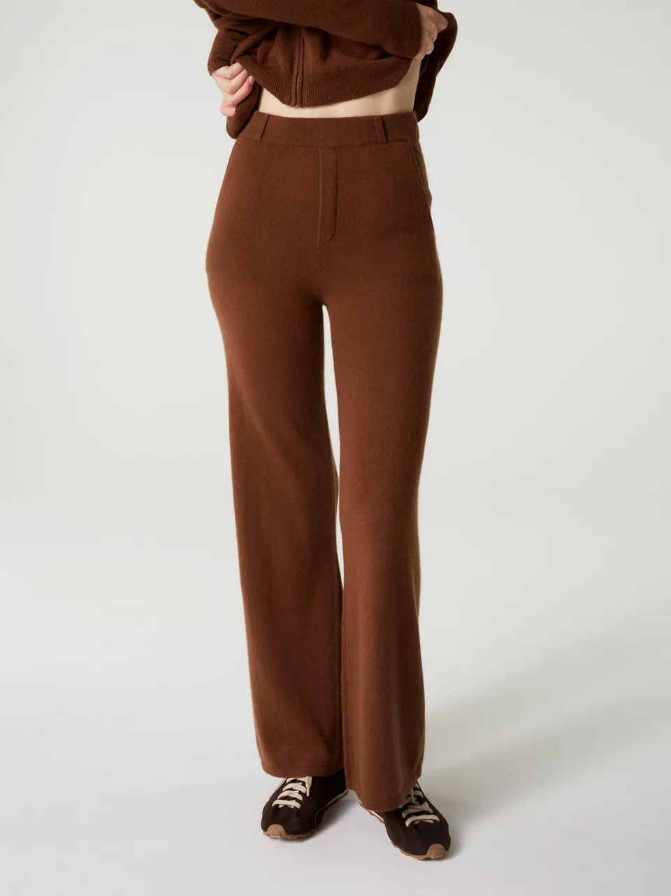 absolut-pantalon-anneli-damen-kaschmirhose-ausgestellt-braun-coffee image 1