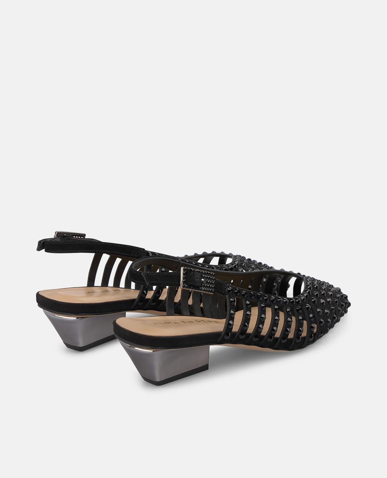 alma-en-pena-shiny-pumps-schwarz-mesh-mit-strass-5-cm-blockabsatz image 3
