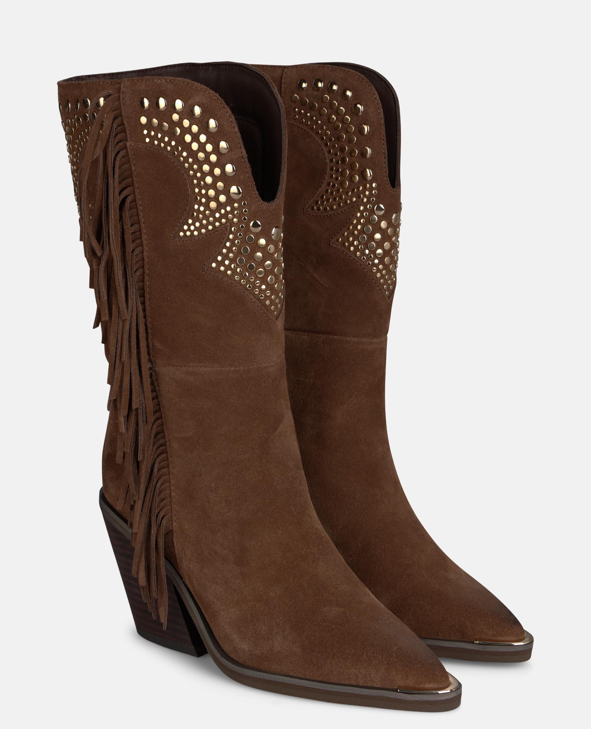 alma-en-pena-cowboy-boots-aus-veloursleder-mit-nieten-camel image 2