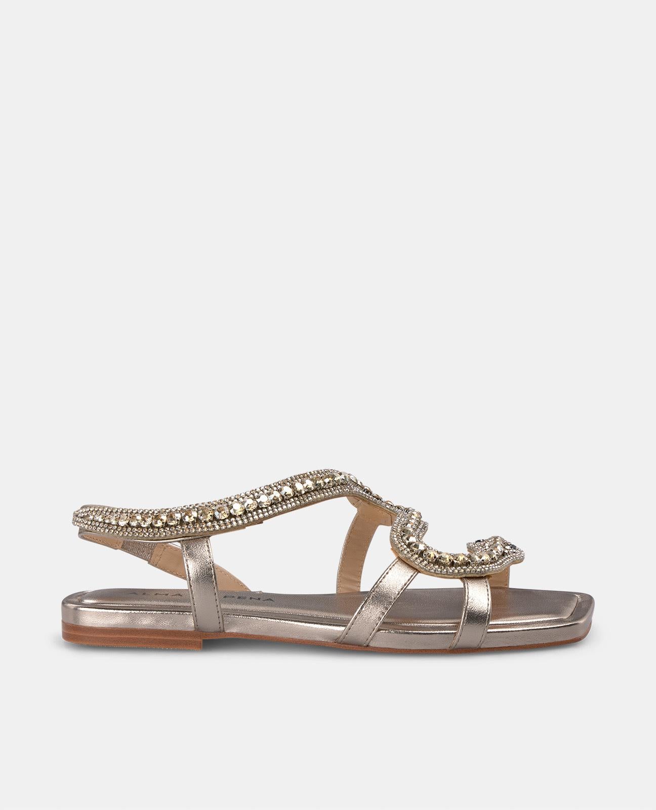 alma-en-pena-snake-flach-sandale-bronze-strass-1-cm image 1