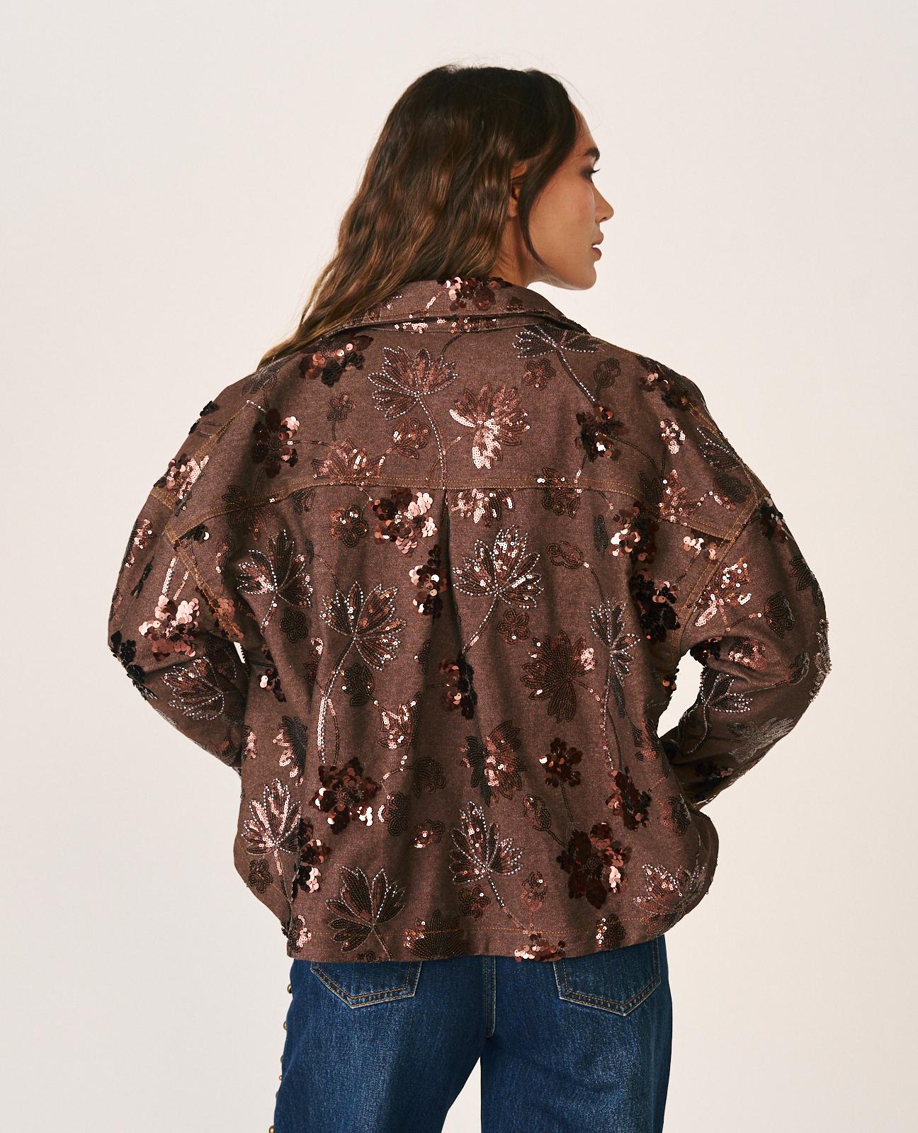 alma-en-pena-jeansjacke-aus-twill-mit-blumenstickerei-braun-perlen-und-paillette image 8