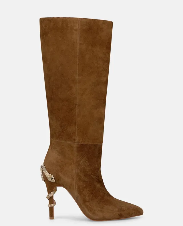 alma-en-pena-stiefel-wildleder-camel-snake-print-trichterabsatz-10-cm image 1