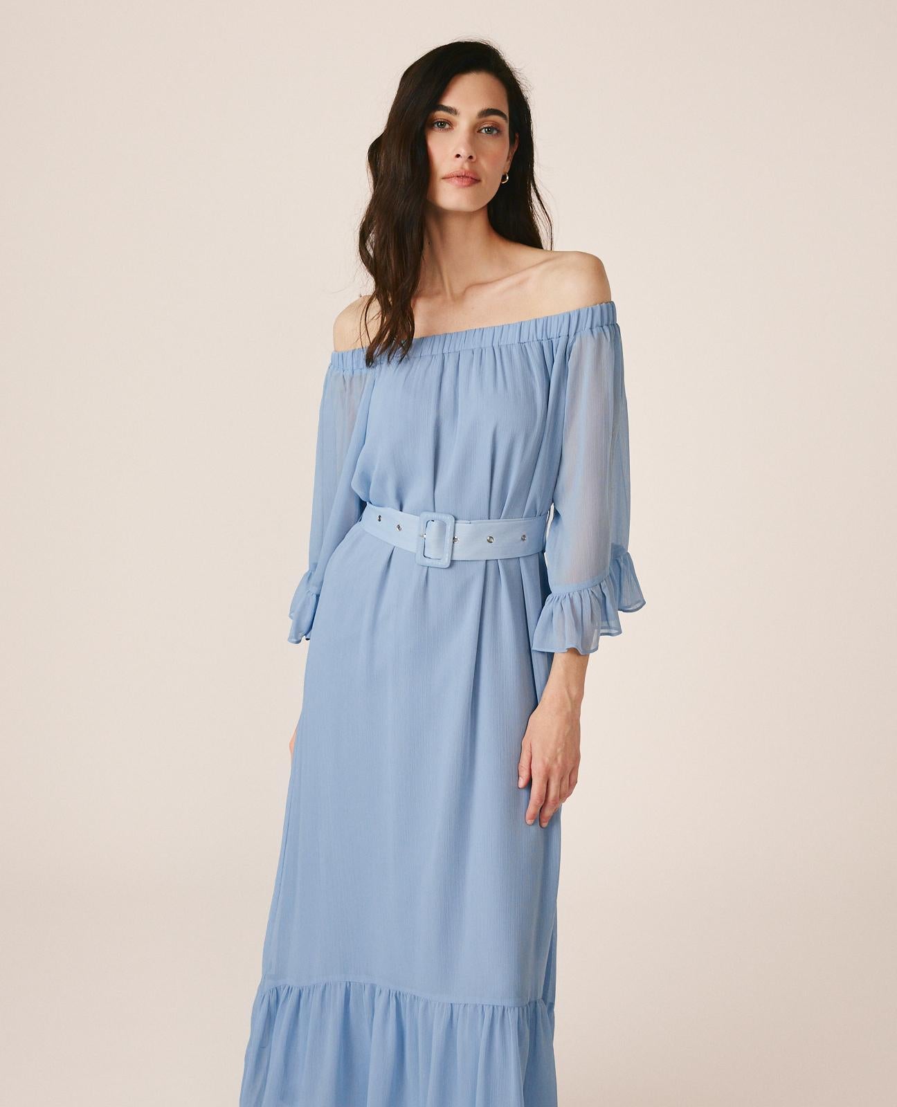 alma-en-pena-midi-kleid-mit-volant-rmeln-hellblau-bardot image 3
