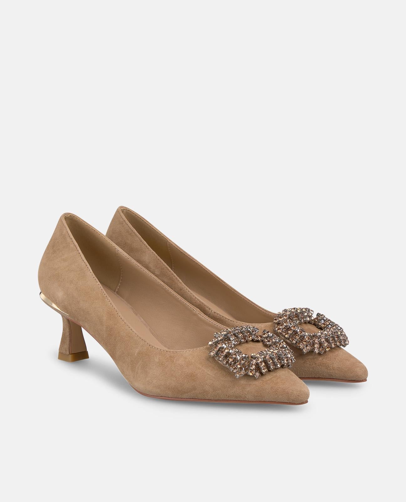 alma-en-pena-pumps-mit-eckiger-strass-brosche-camel-6-cm-absatz image 2