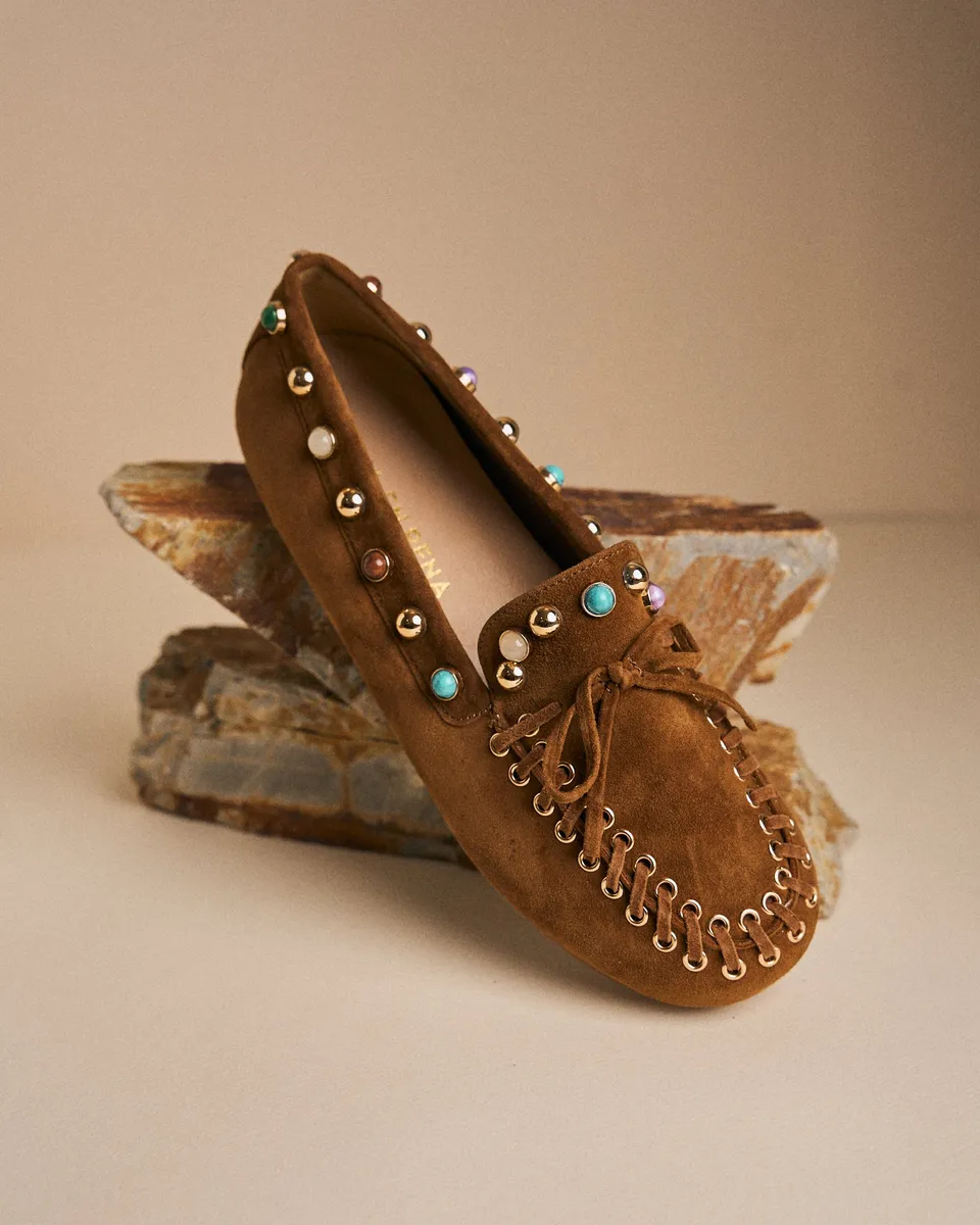 alma-en-pena-loafer-aus-veloursleder-mit-perlen-camel image 1