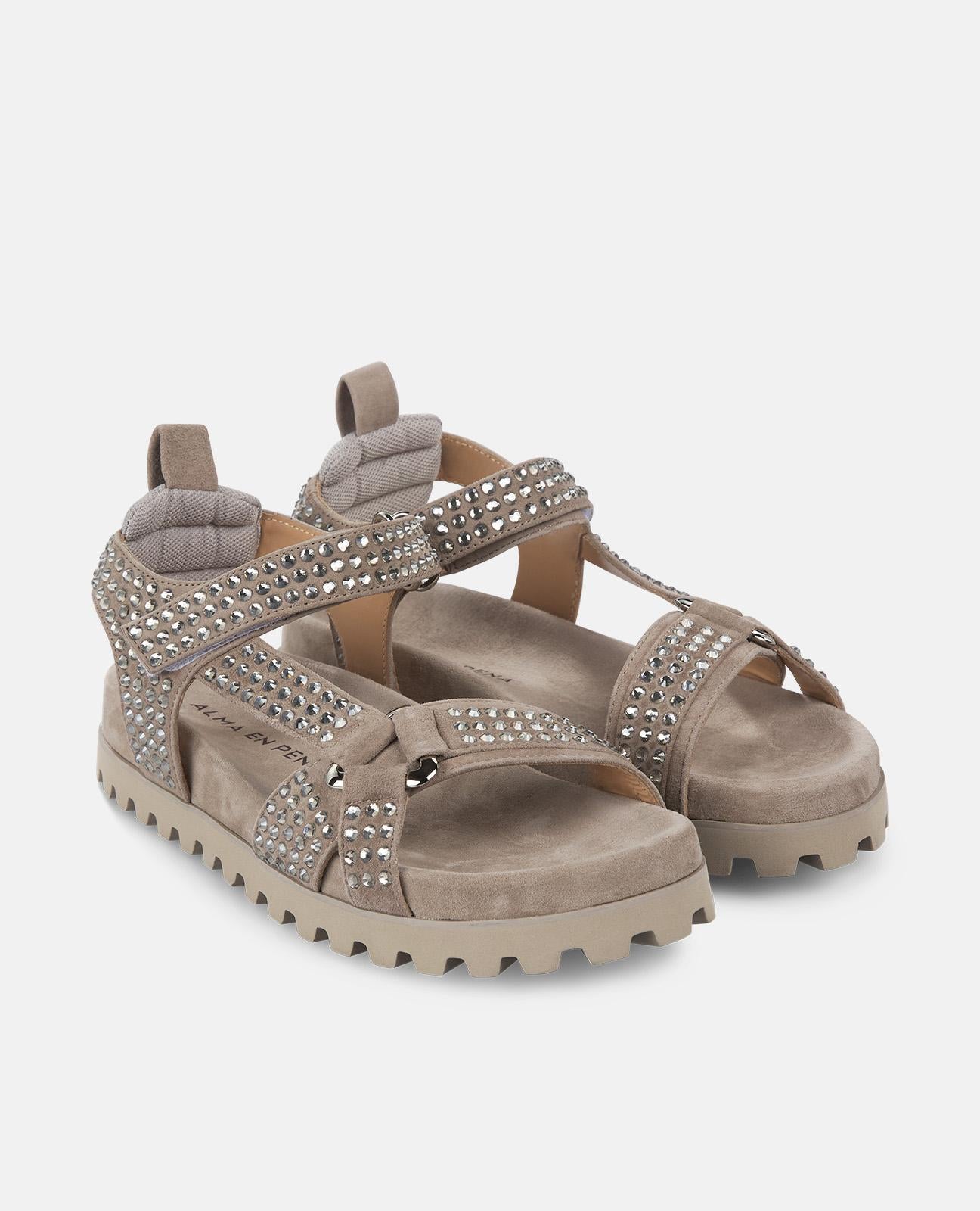 alma-en-pena-track-sole-sandale-braun-mit-strass-flache-track-sohle-2-cm-klett image 2