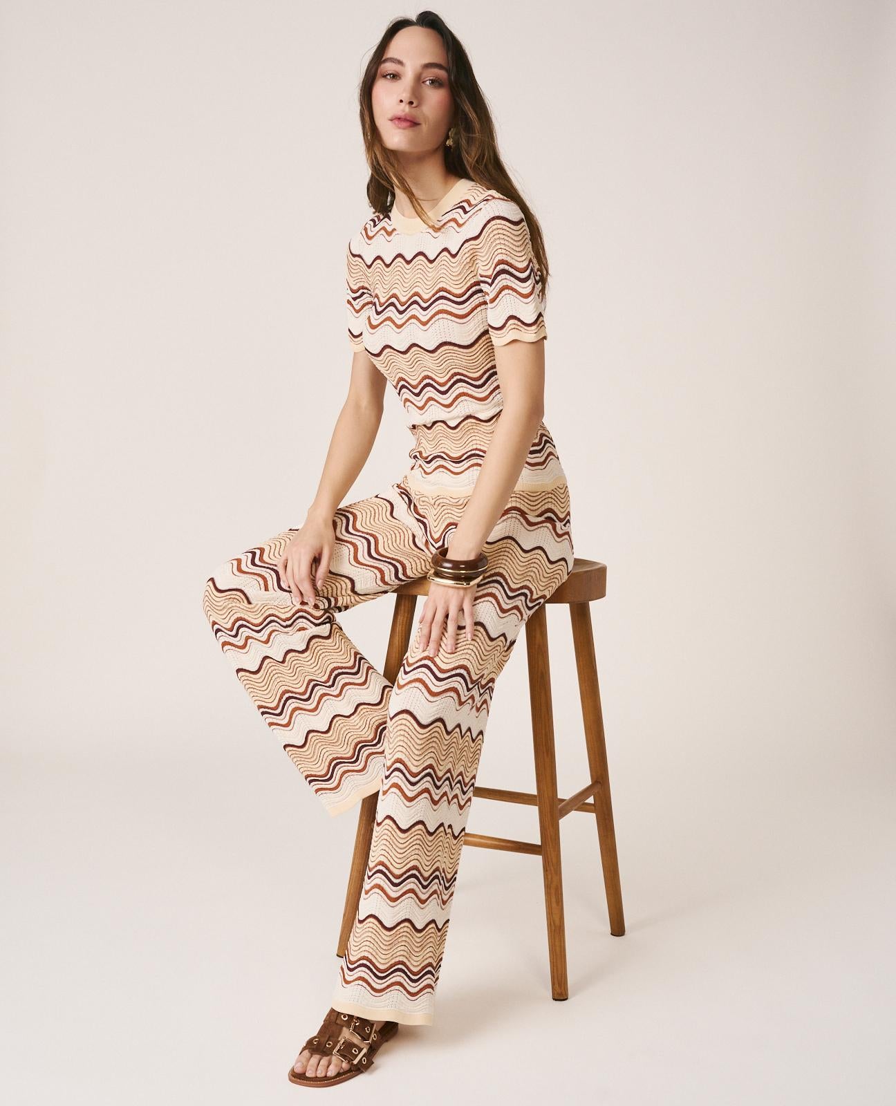 alma-en-pena-straight-knit-trousers-strickhose-karamell-geometrie-muster image 2