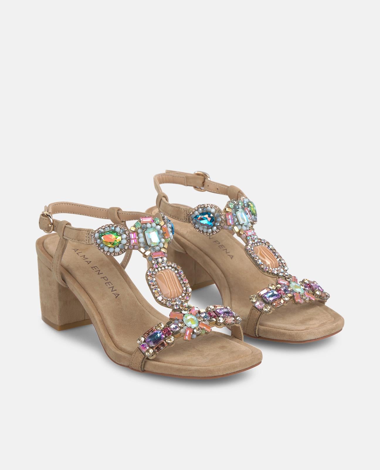 alma-en-pena-strass-sandaletten-damen-beige-6-5-cm-eckig image 2