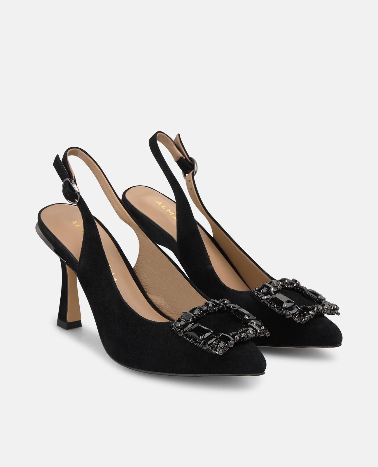 alma-en-pena-slingback-pumps-schwarz-8-cm-mit-strass-schnalle image 2