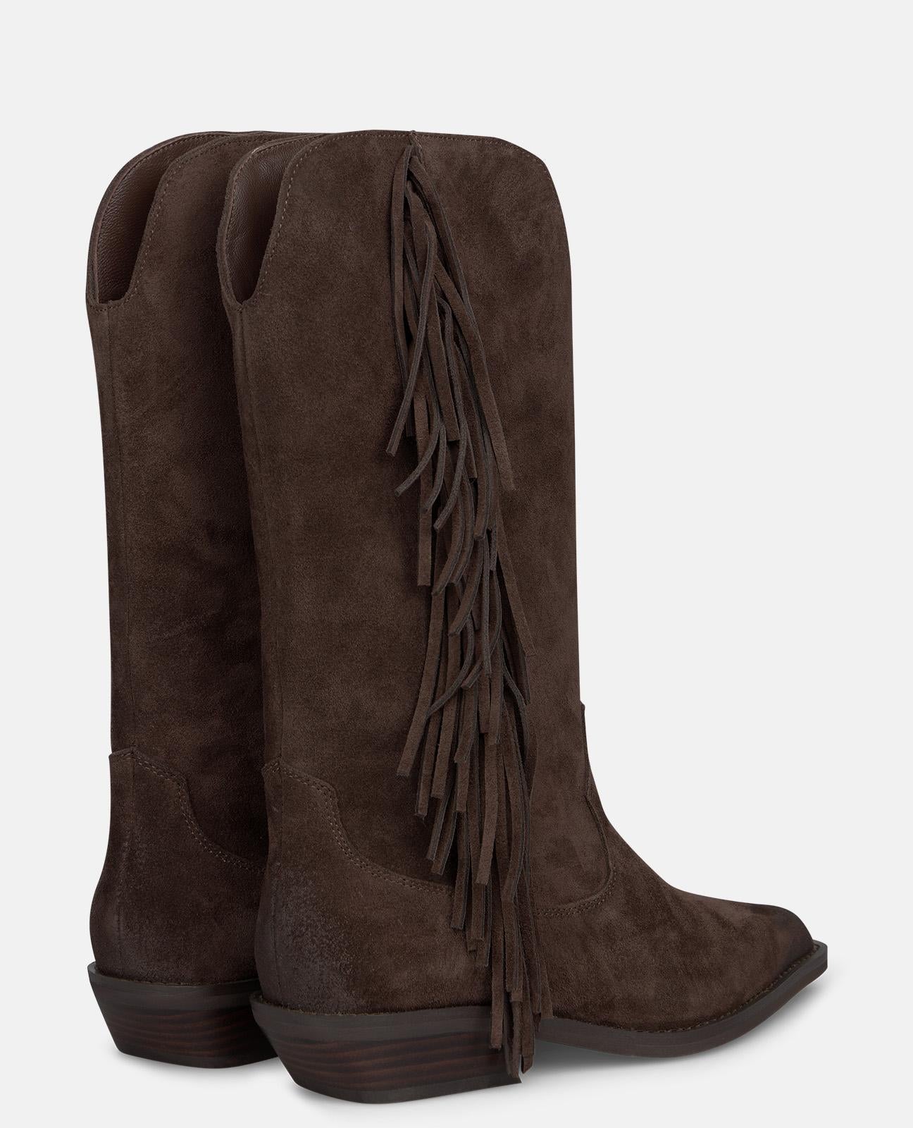 alma-en-pena-suede-cowboy-boots-mit-fransen-braun-damen-boots-flach-3-5-cm image 3