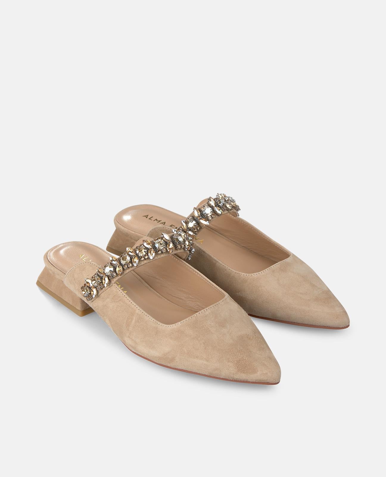 alma-en-pena-mule-mit-strass-riemen-2-cm-flachabsatz-sand image 3