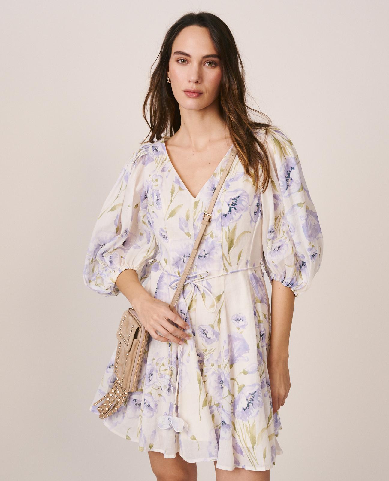 alma-en-pena-minikleid-floral-puff-rmel-v-ausschnitt-viskose image 4