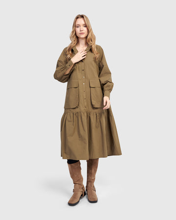 alembika-urban-legion-baumwoll-hemdblusenkleid-khaki-midi image 3
