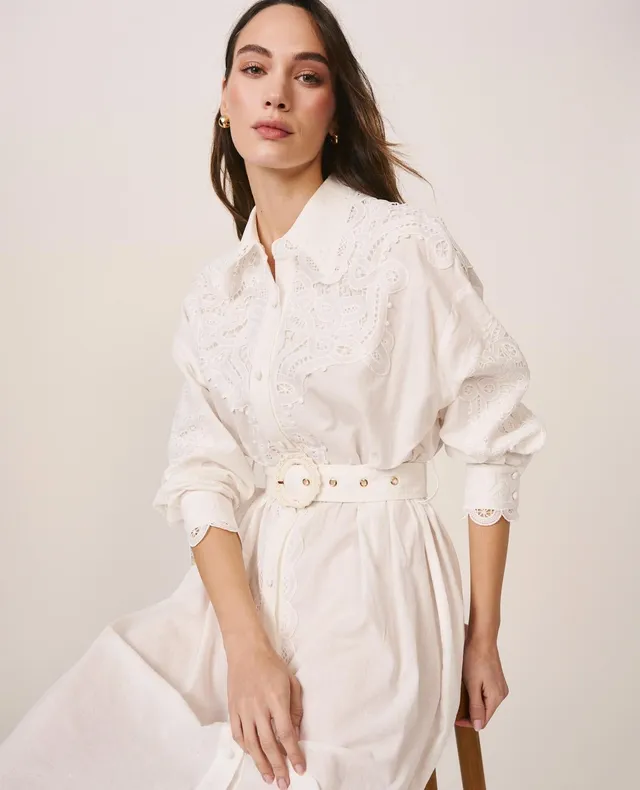 alma-en-pena-midikleid-bestickt-wei-langarm-leinenmix-mit-g-rtel image 1