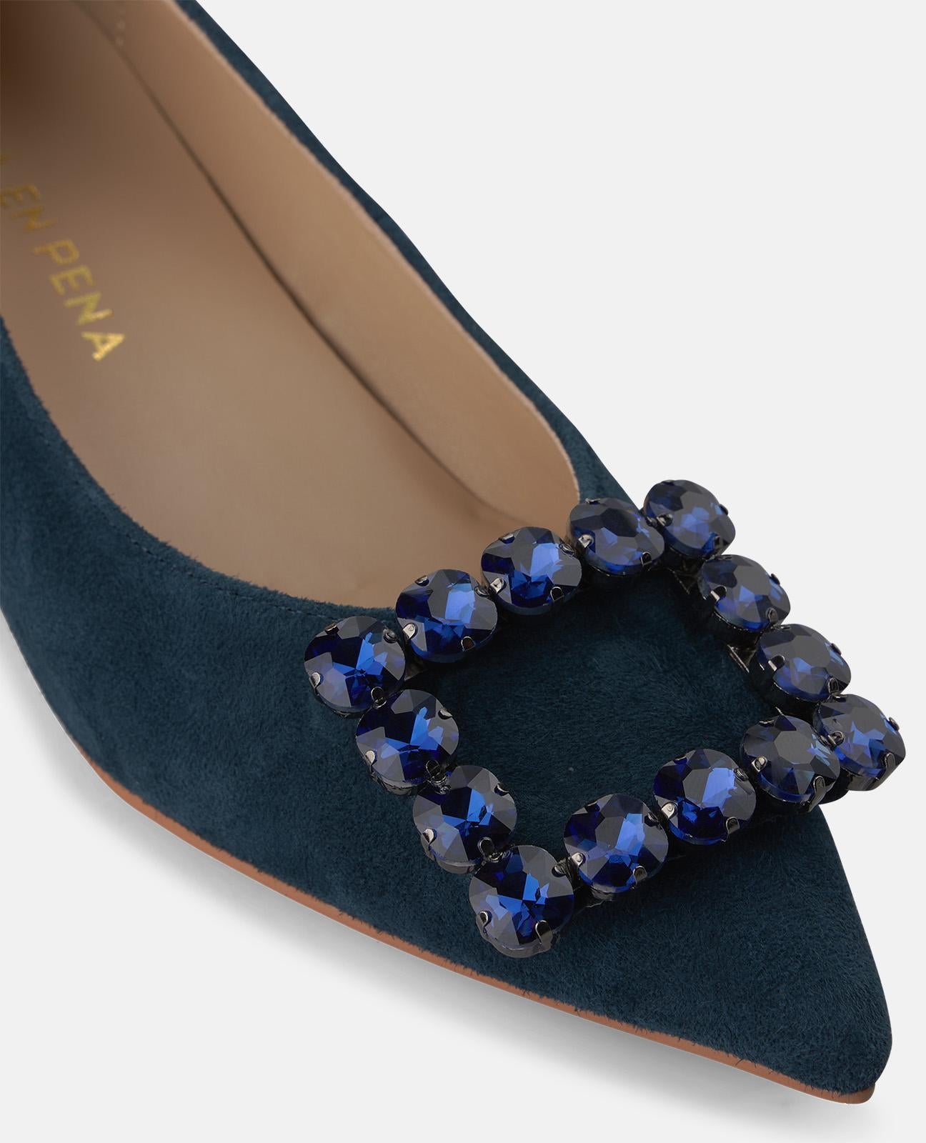 alma-en-pena-leder-ballerina-mit-blume-blau-3-5-cm image 4