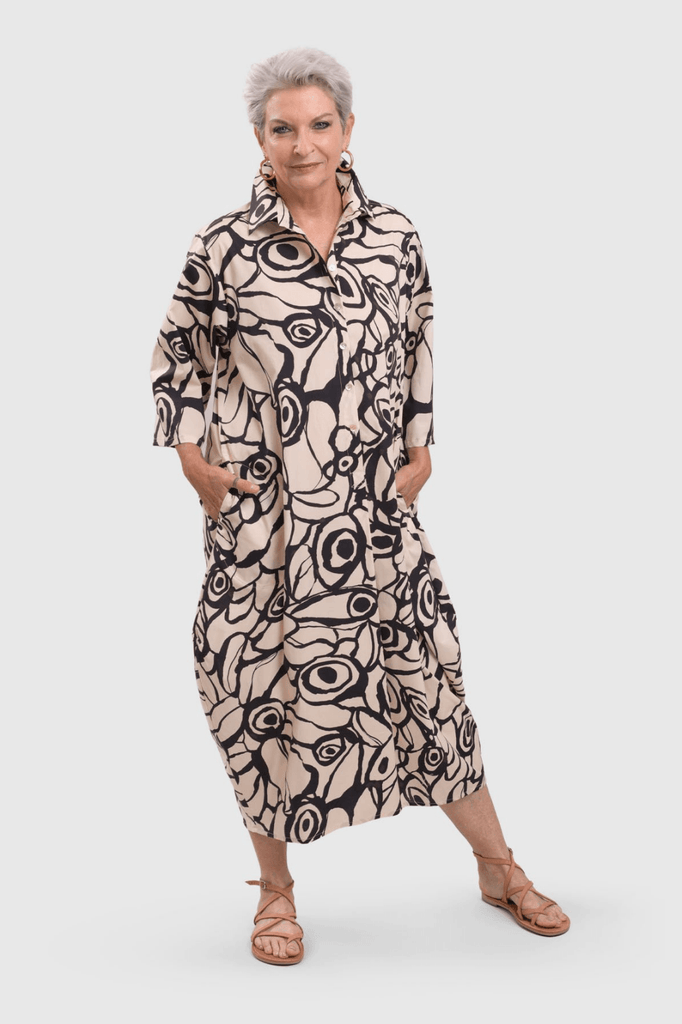 alembika-abstract-print-shirtress-creme-midi image 1